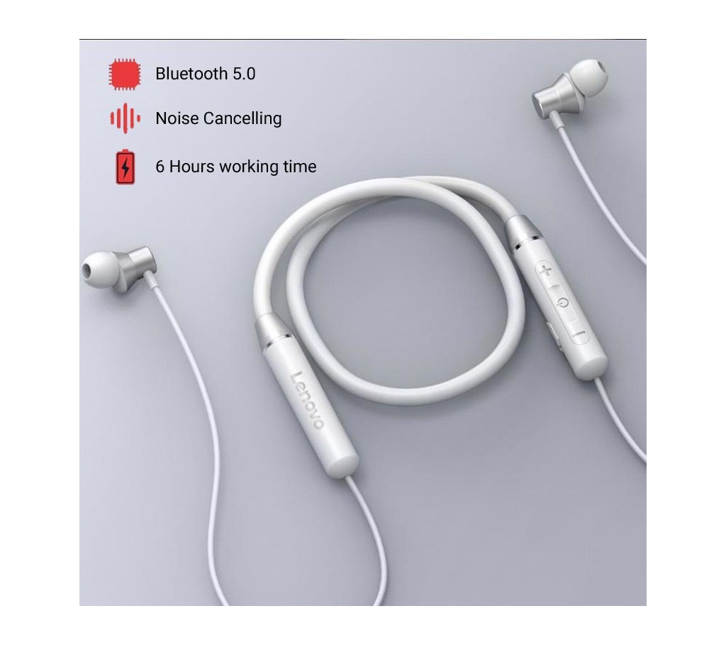 Lenovo ওয়্যারলেস হেডফোন HE05 মডেল উইথ ওয়্যারেন্টি  White