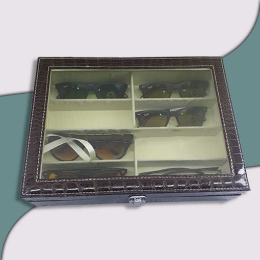 Glossy Leather Sun Glass Holder 8 Slot Velvet Covering Slot Leather