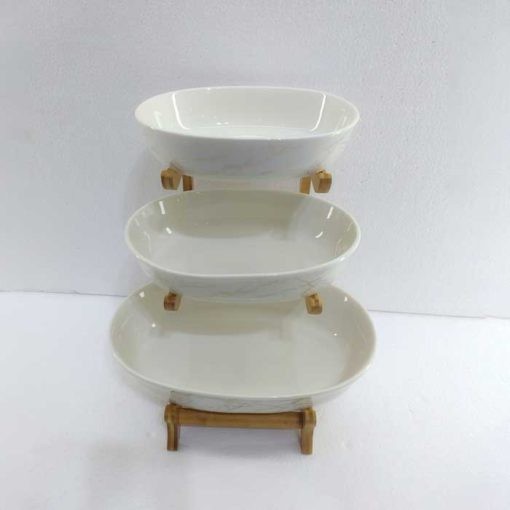 Creative Marble Pattern Black/white Ceramic 3 size Wooden Stand Fruit Salad Bowl Home Decoration Kitchen Tableware Fruit Snack Plate