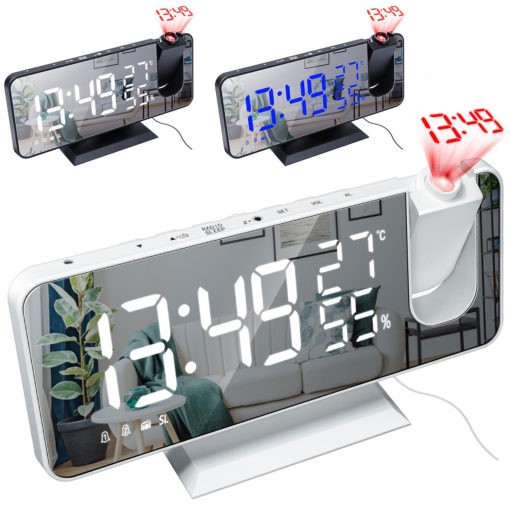 LED Digital Alarm Clock Watch Table Electronic Desktop Clocks USB Wake Up FM Radio Time Projector Snooze Function 2 Alarm