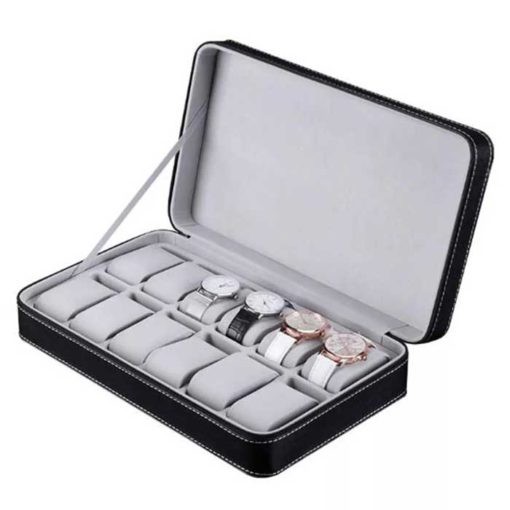 12 Grids Watch Box Zipper PU Leather Watches Case Holder Portable Organizer Watch Storage Box