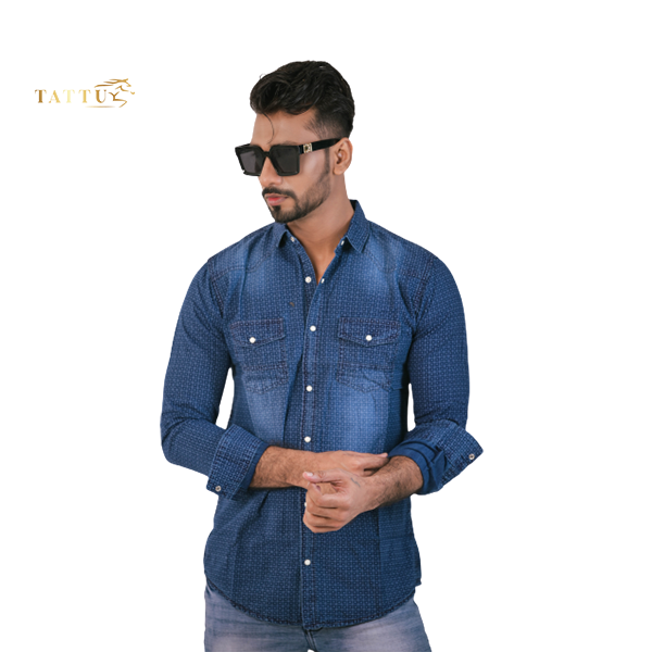 Blue stretch Men'z  Denim botted shirt